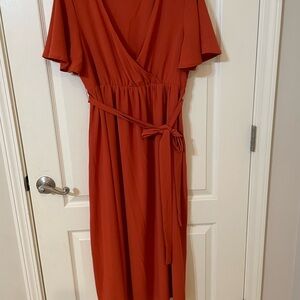 Elegant Rust Wrap Dress
